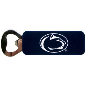 bottle opener with navy rubber handle and raised Penn State Athletic Logo